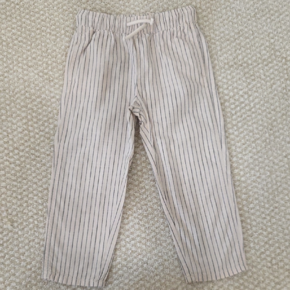 Tan & Navy Linen Striped Pants